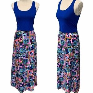 70s Vintage Geometric Print Maxi Skirt